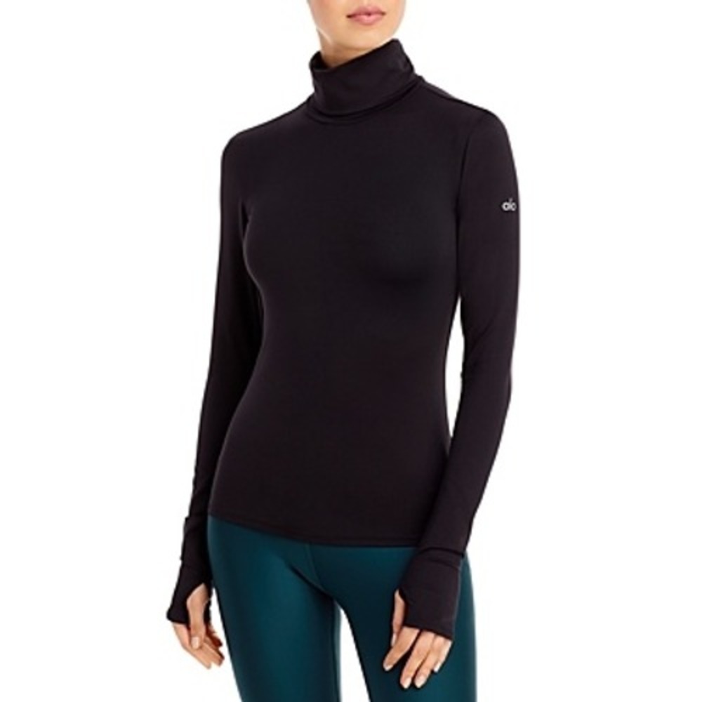 Alo Yoga Alosoft Turtleneck Long Sleeve Top Black Thumbholes XS